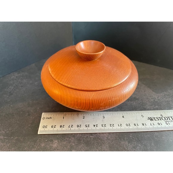Vintage Fischer Wismar Turned Wood Lidded Bowl Mid Century Modern German Decor - Picture 11 of 12